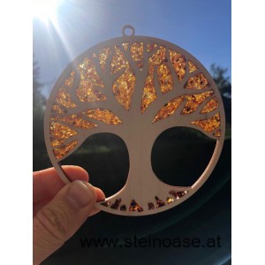 Fensterbild Suncatcher Bernstein - LEBENSBAUM Ø 11cm